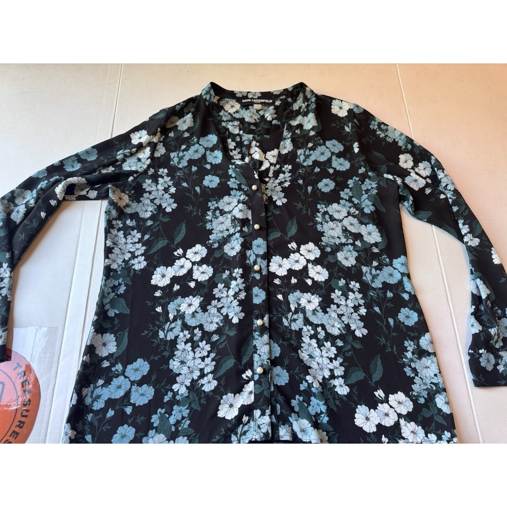 Karl Lagerfeld Floral Print Blouse Shirt Tunic Top Size Large - Picture 13 of 15